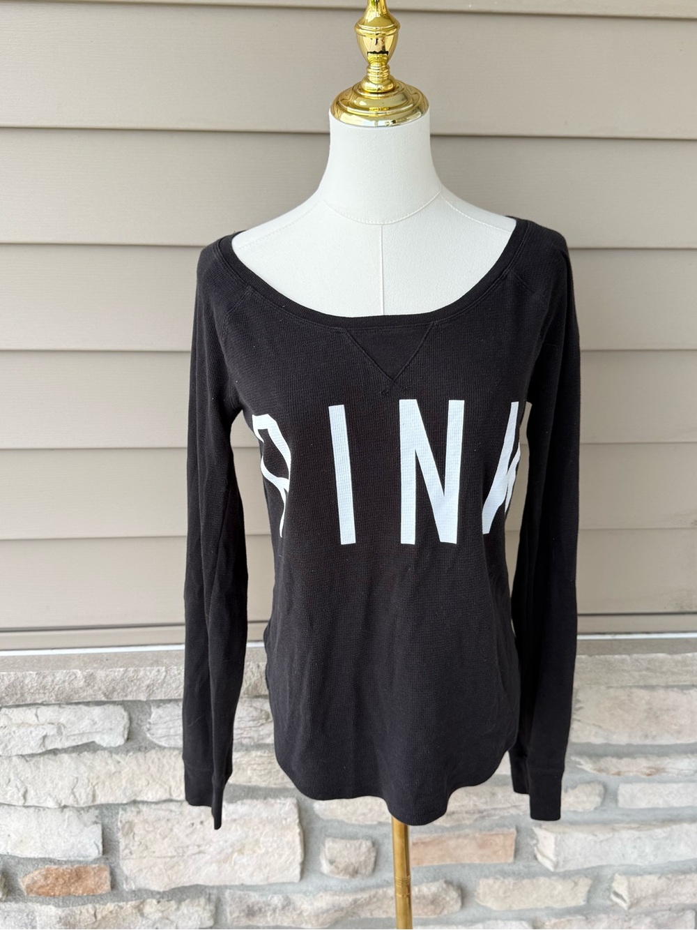 Victoria's Secret Black Scoop Neck Sweatshirt with White 'PINK' Lettering